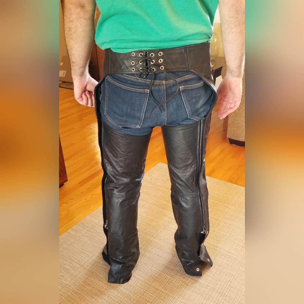 Motorcycle chaps leather riding pants - Picture 3 of 8